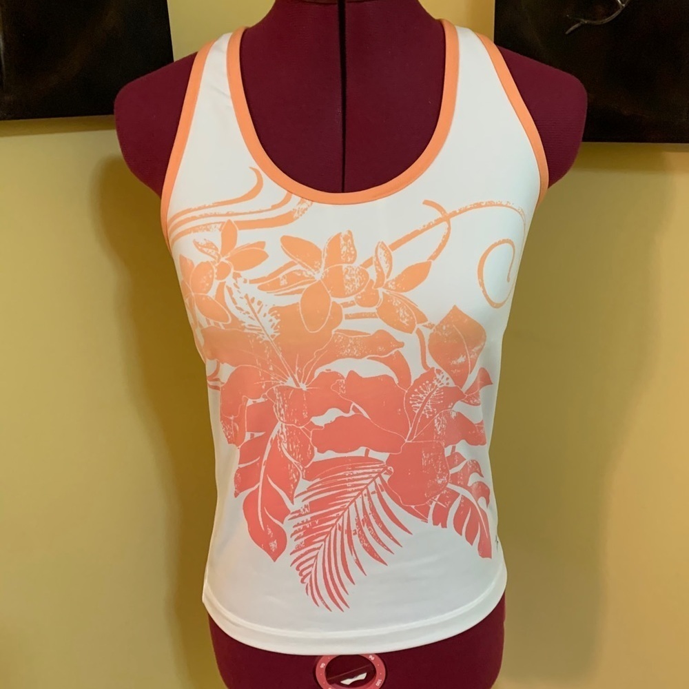 Danskin White with Orange Hibiscus print